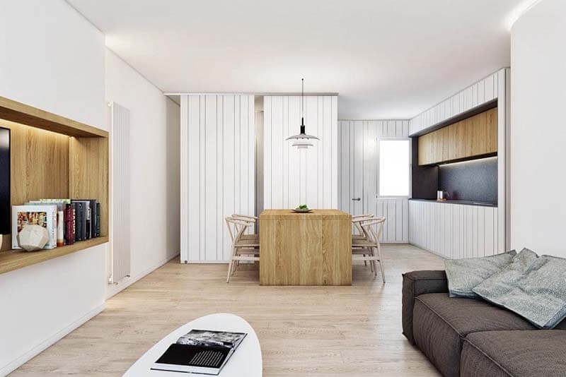 Trang trí nội thất nhà đẹp tinh tế với màu trắng, xám và gam gỗ