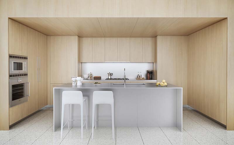 Mẫu nhà bếp kết hợp giữa gỗ và màu trắng